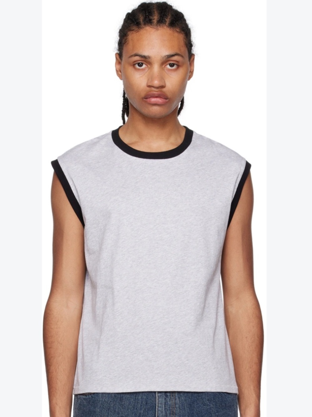 Second/layer men’s ssense gray rib trim cotton layer tank top size large $130